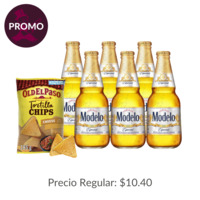 EXCLUSIVO ONLINE:  6 PACK CERVEZA MODELO BOTELLA + OLD EL PASO TORTILLA CHIPS CHEESE  